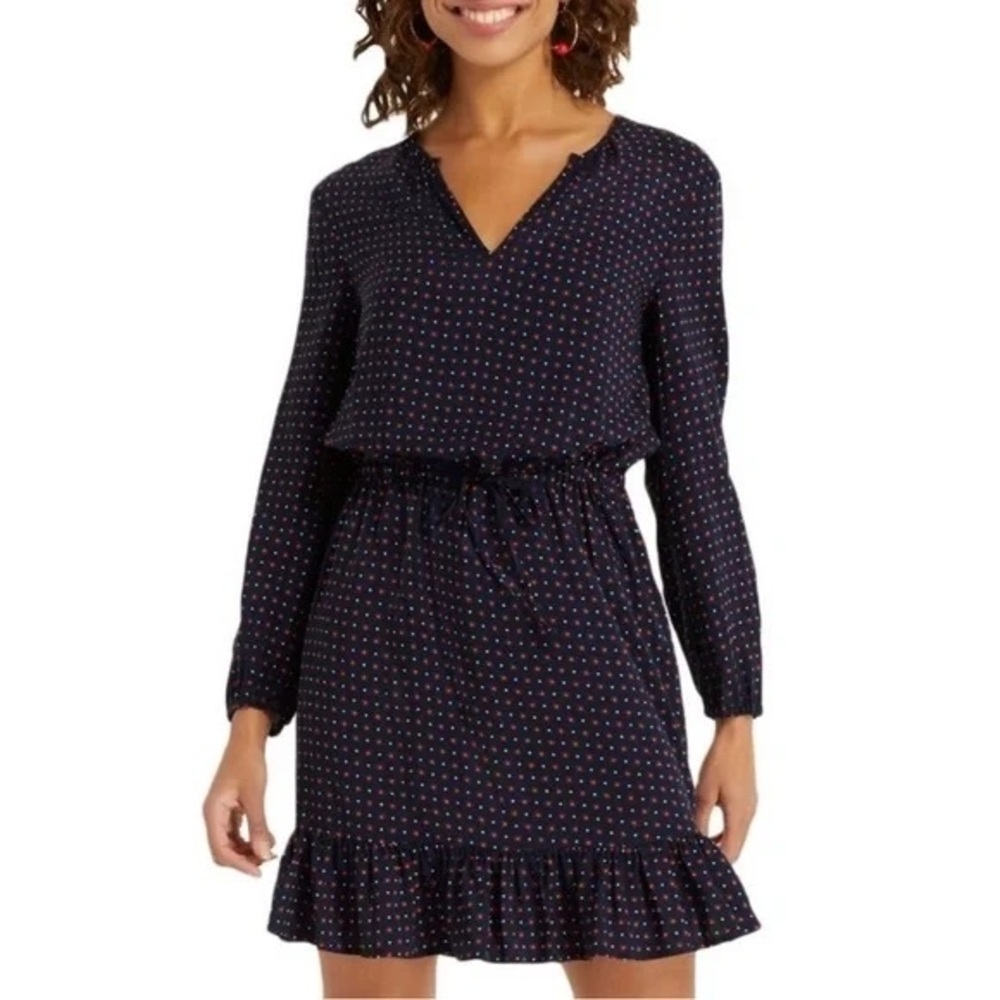 Draper James multi Dot popover Dress - Nassau navy - size XS